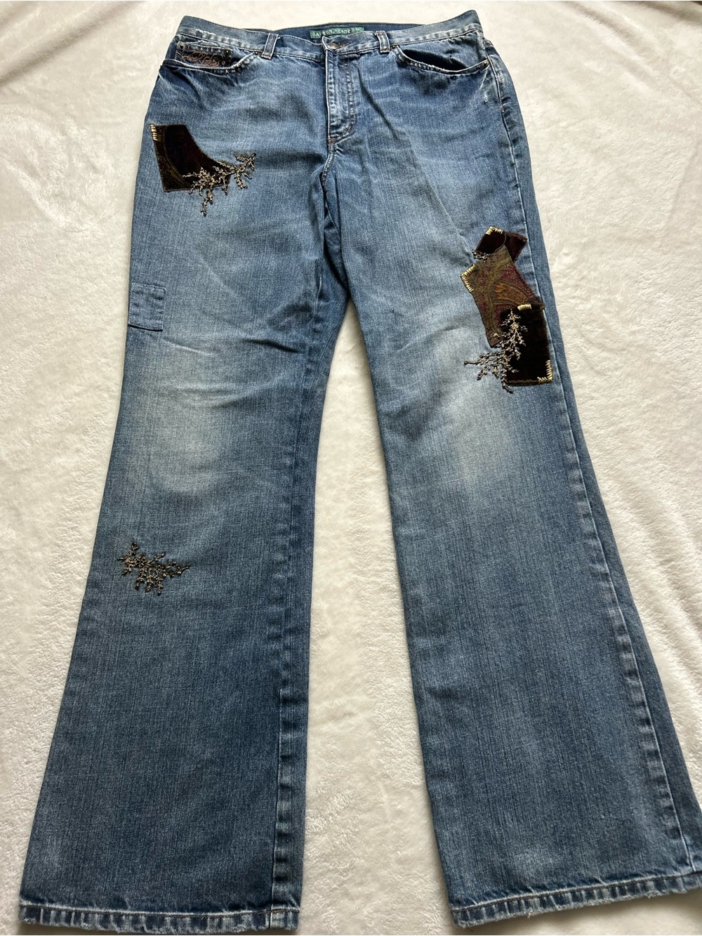 Ralph Lauren Women’s Patchwork Slight Flare Jeans Embroidered Appliqué Size 10 - Picture 3 of 15